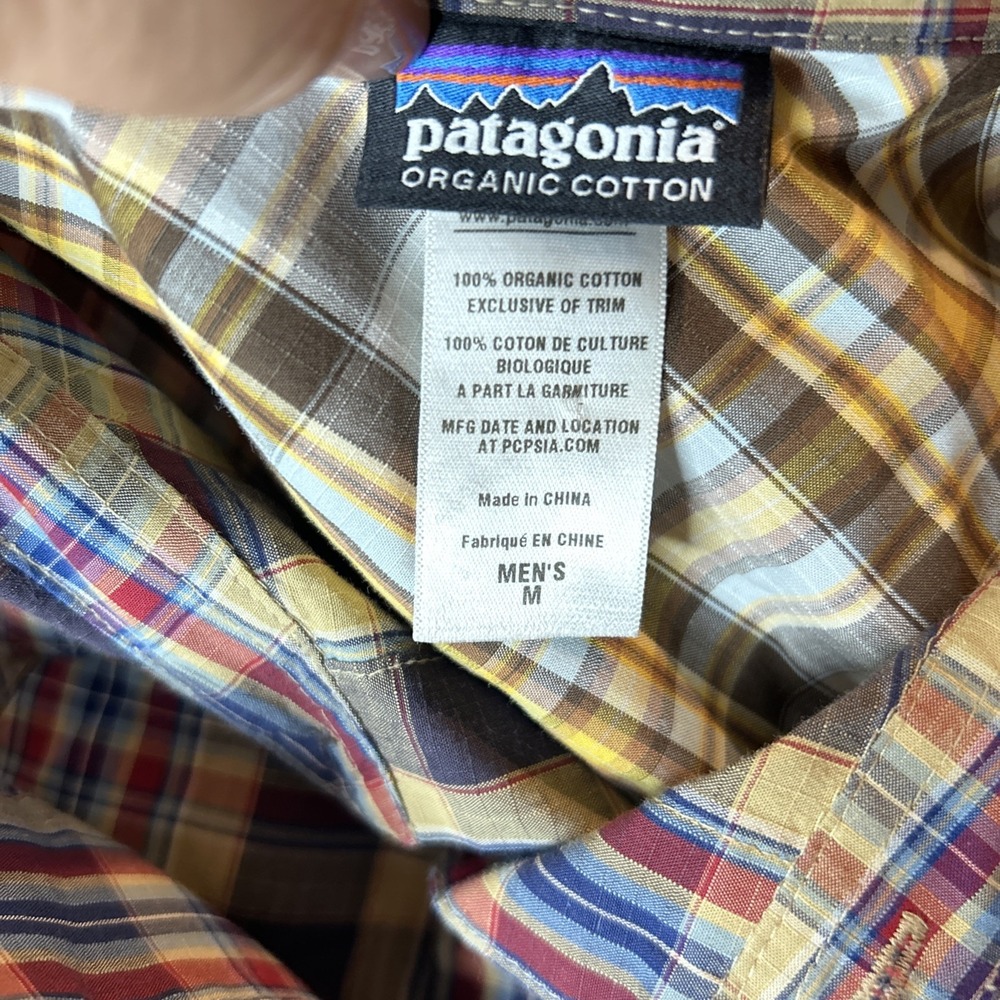 Patagonia Men's Shirt Sz Med Brown Blue Plaid Long Sleeved Button Western Hike - Picture 3 of 9